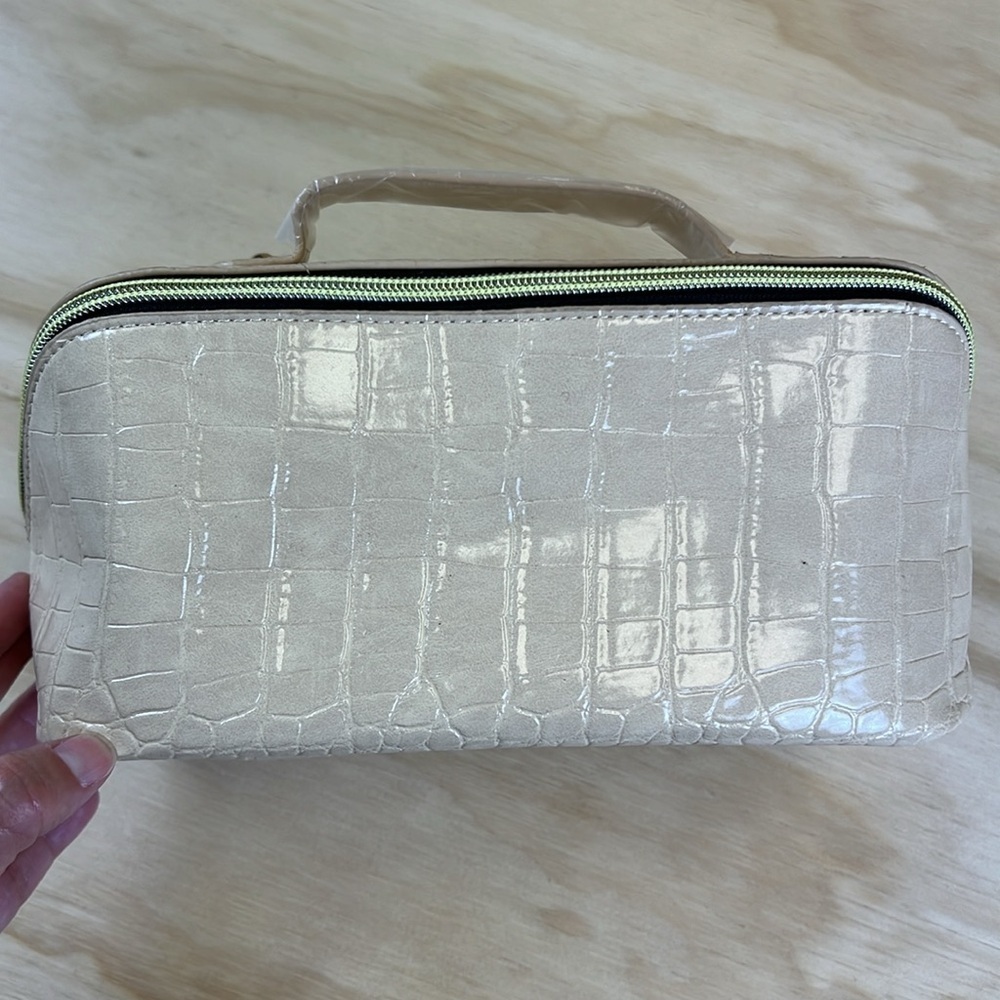 Travel Makeup Bag,Cosmetic Bag for Women, Portable Pouch, Flat Open Toiletry Bag